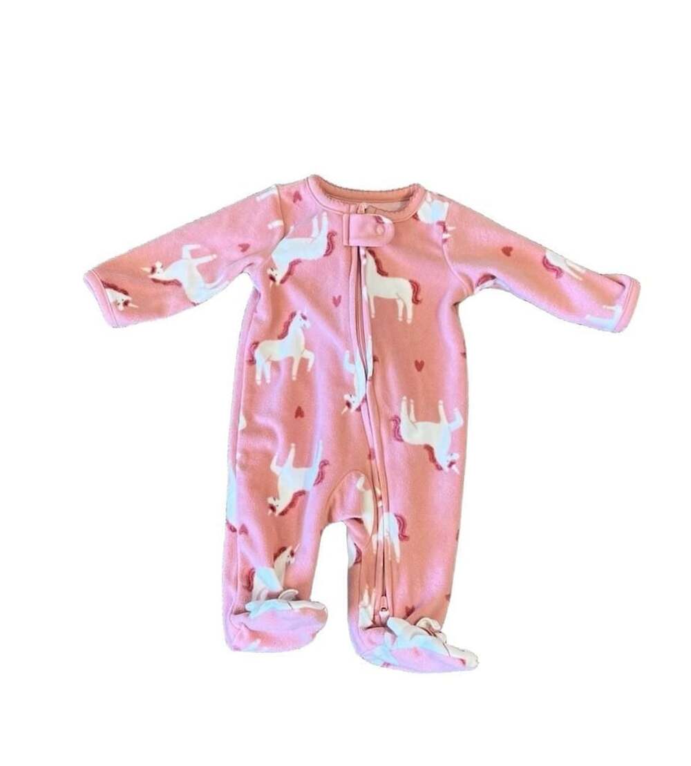 Pink Unicorn Fleece Footie One Piece Size newborn